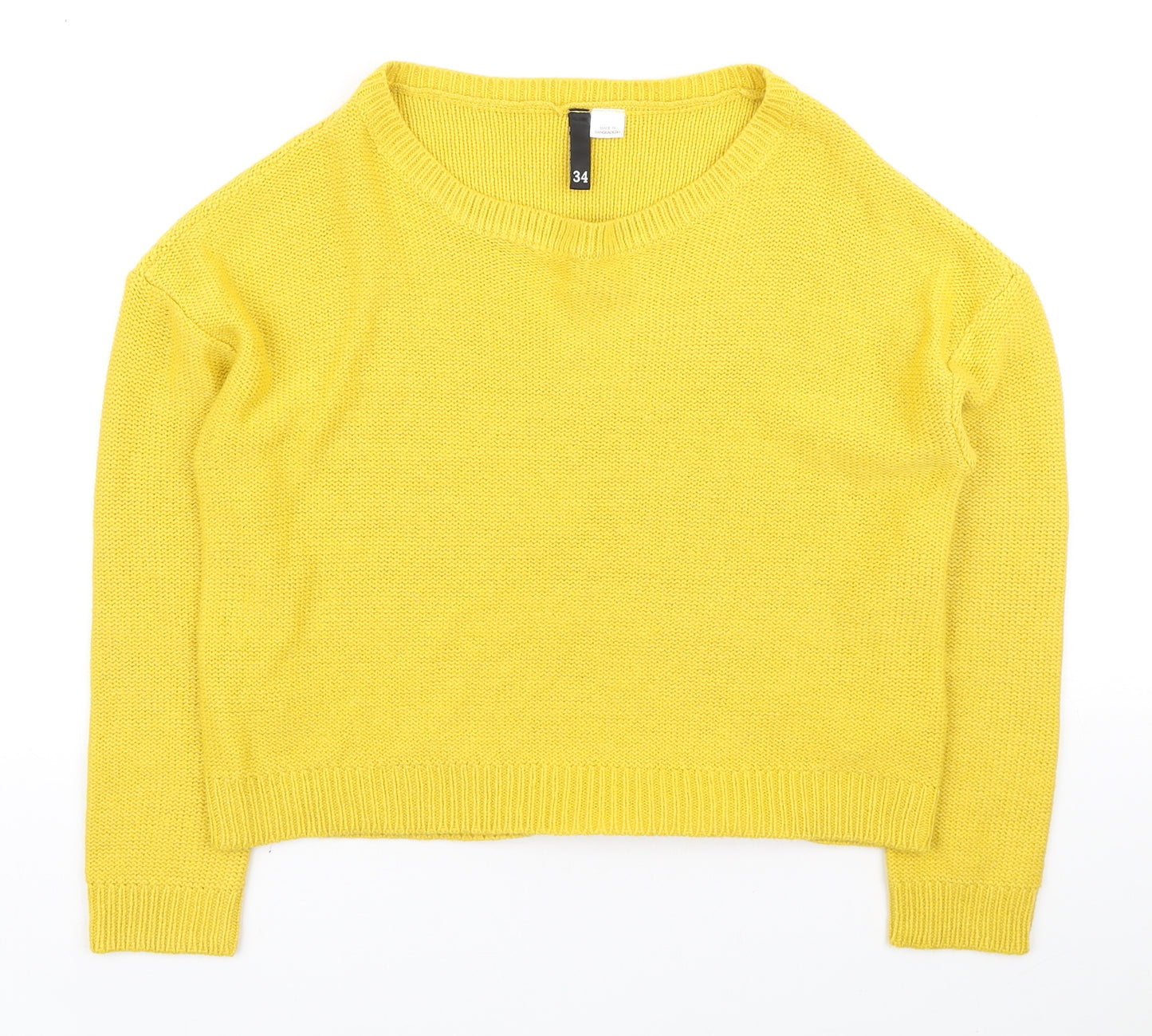 H&M Womens Yellow Boat Neck Acrylic Pullover Jumper Size S - Cropped `