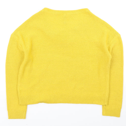 H&M Womens Yellow Boat Neck Acrylic Pullover Jumper Size S - Cropped `