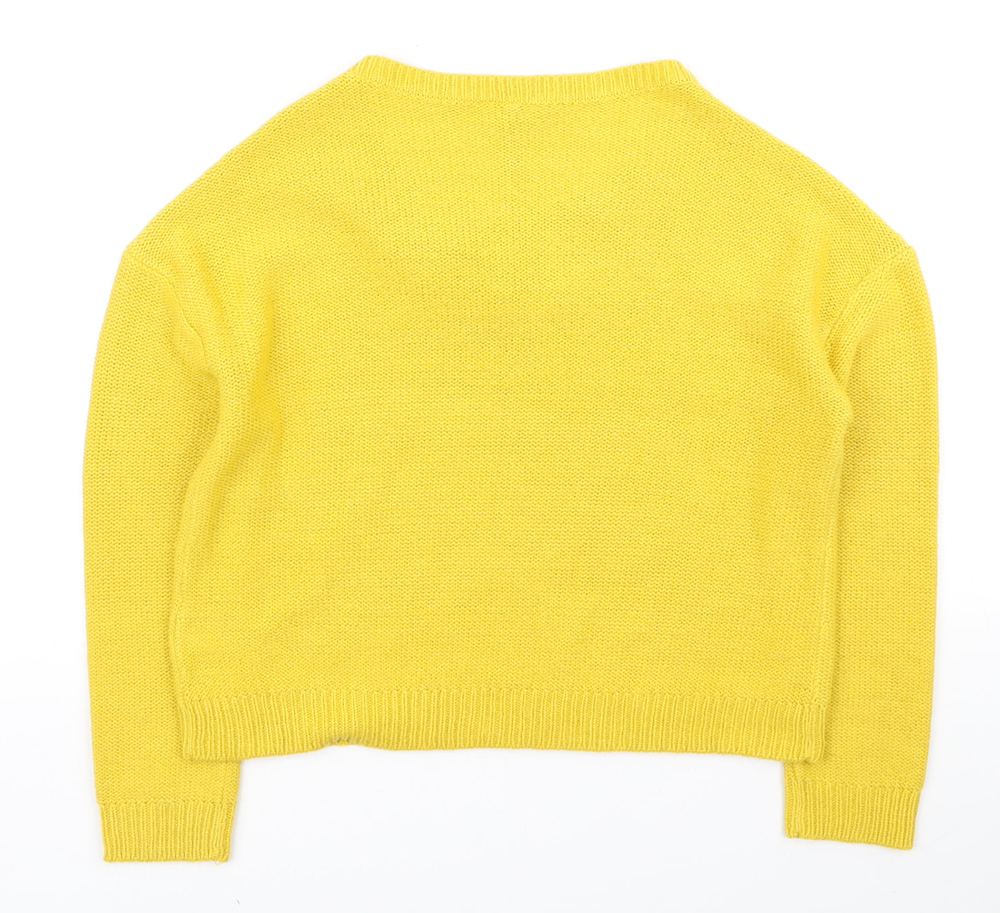 H&M Womens Yellow Boat Neck Acrylic Pullover Jumper Size S - Cropped `