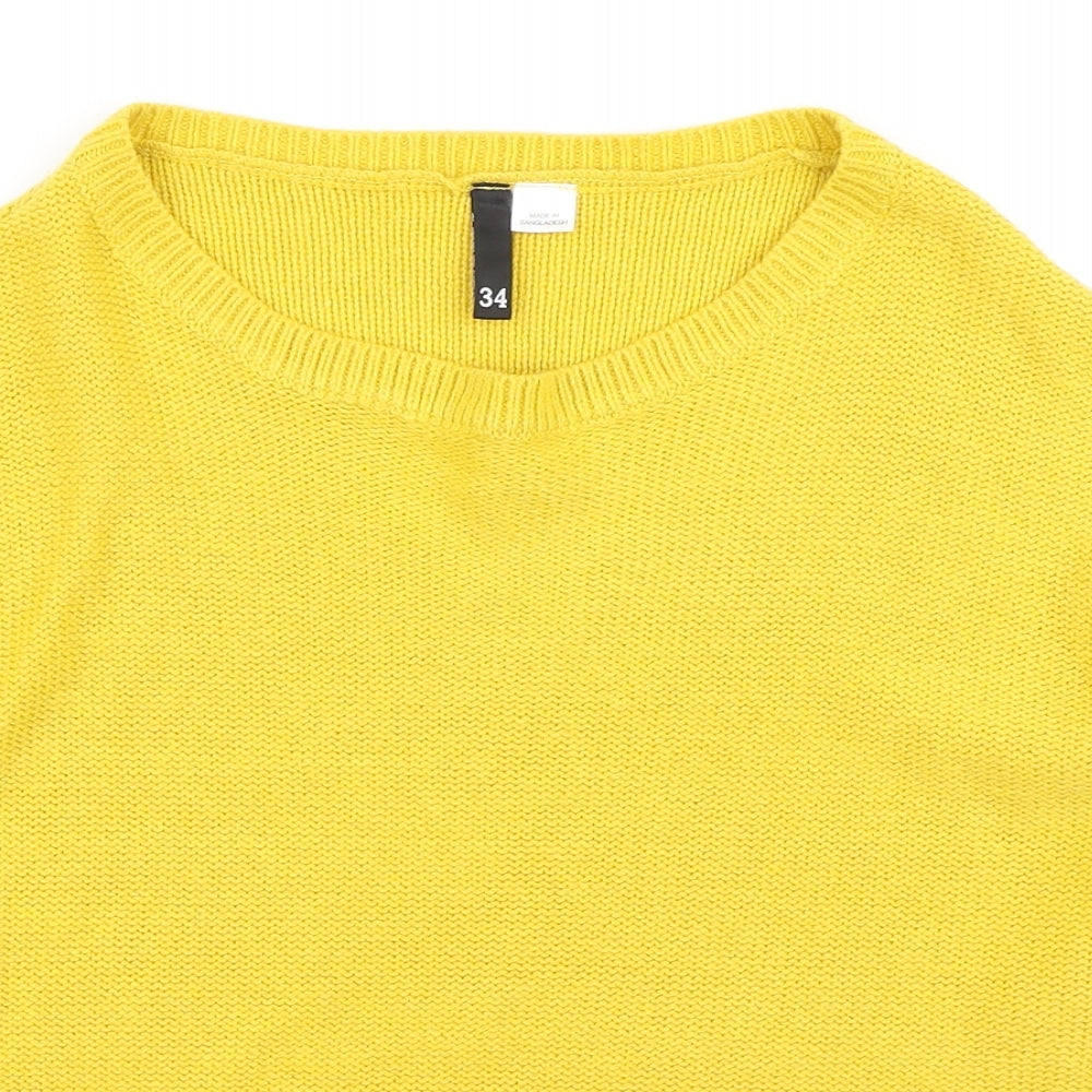 H&M Womens Yellow Boat Neck Acrylic Pullover Jumper Size S - Cropped `