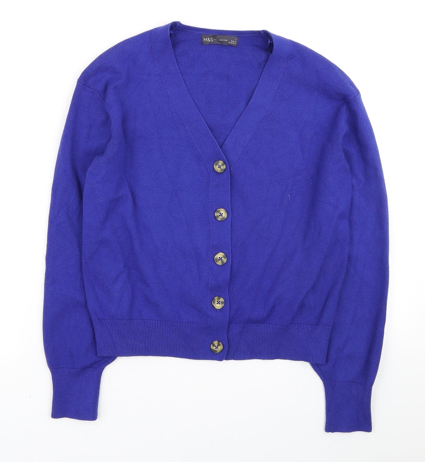 Marks and Spencer Womens Blue V-Neck Polyester Cardigan Jumper Size S