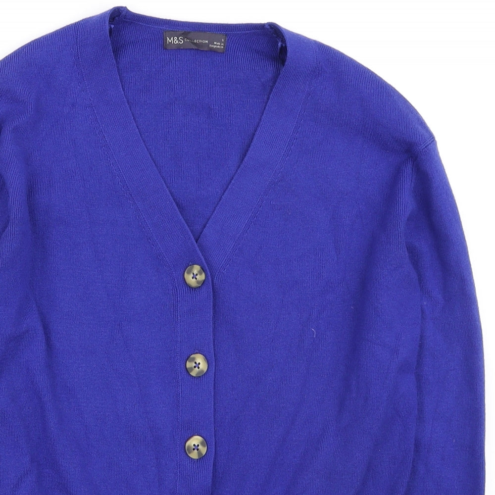 Marks and Spencer Womens Blue V-Neck Polyester Cardigan Jumper Size S