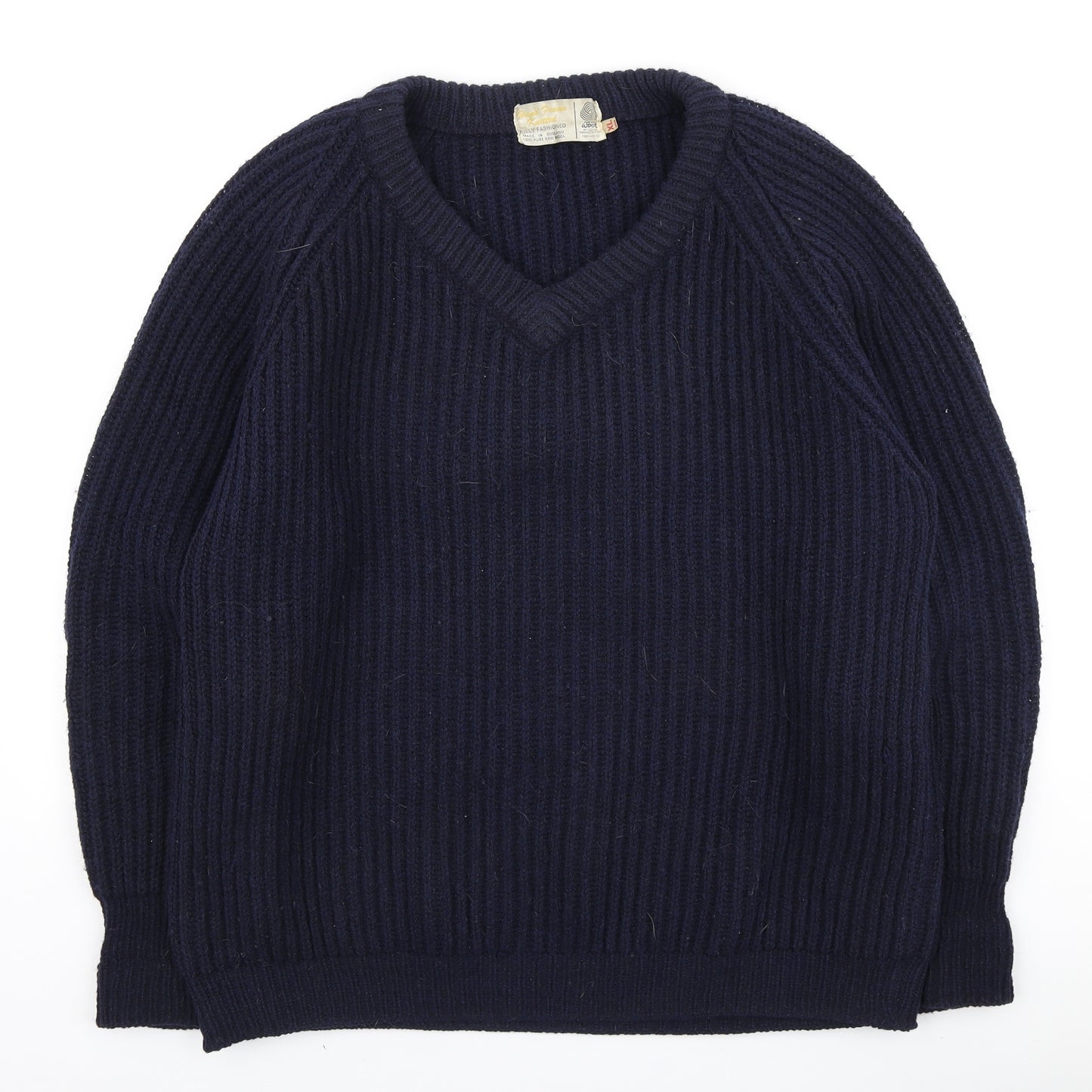 Pure New Wool Mens Blue V-Neck Wool Pullover Jumper Size XL