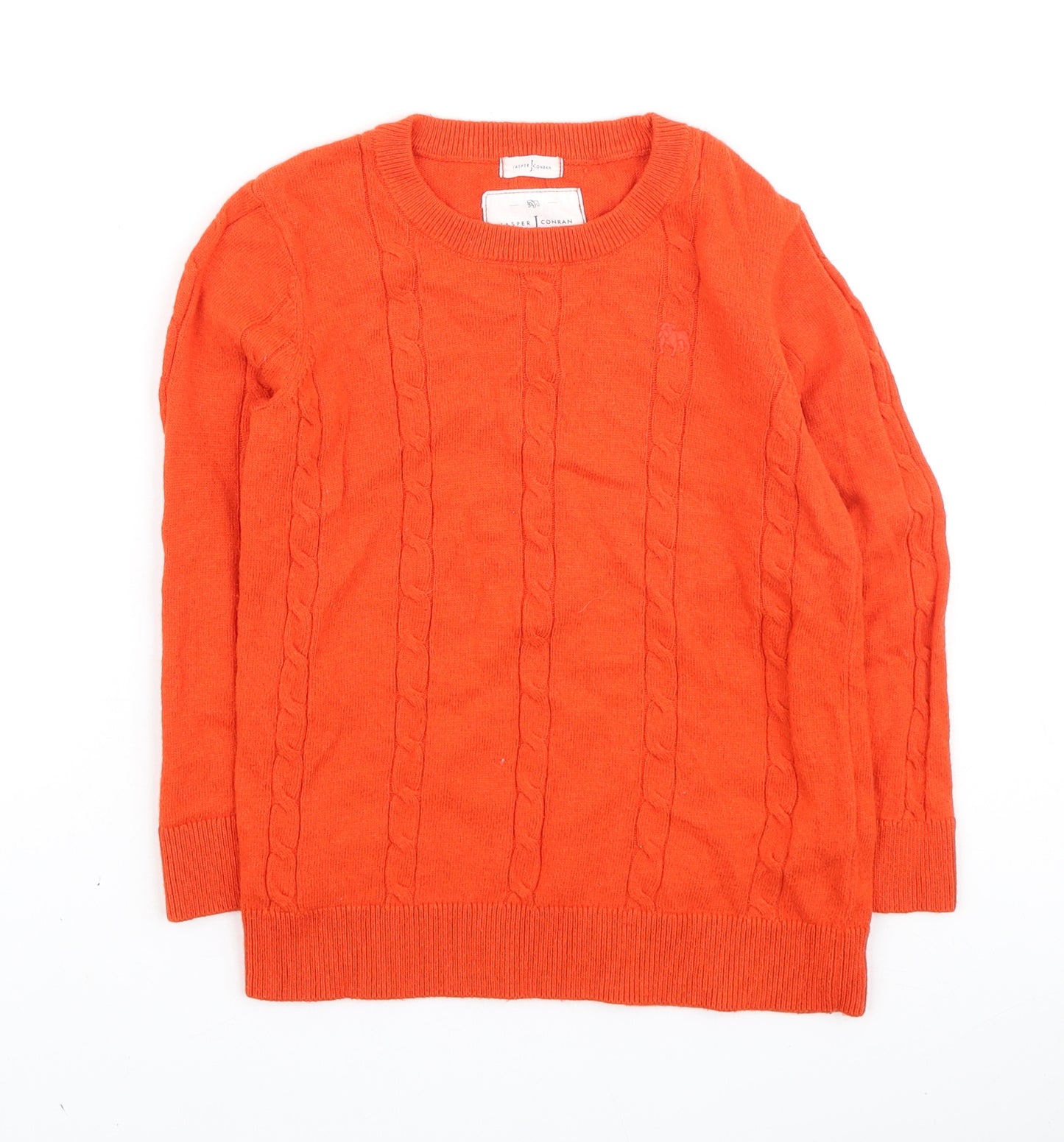 Jasper Conran Girls Orange Round Neck Acrylic Pullover Jumper Size 7-8 Years