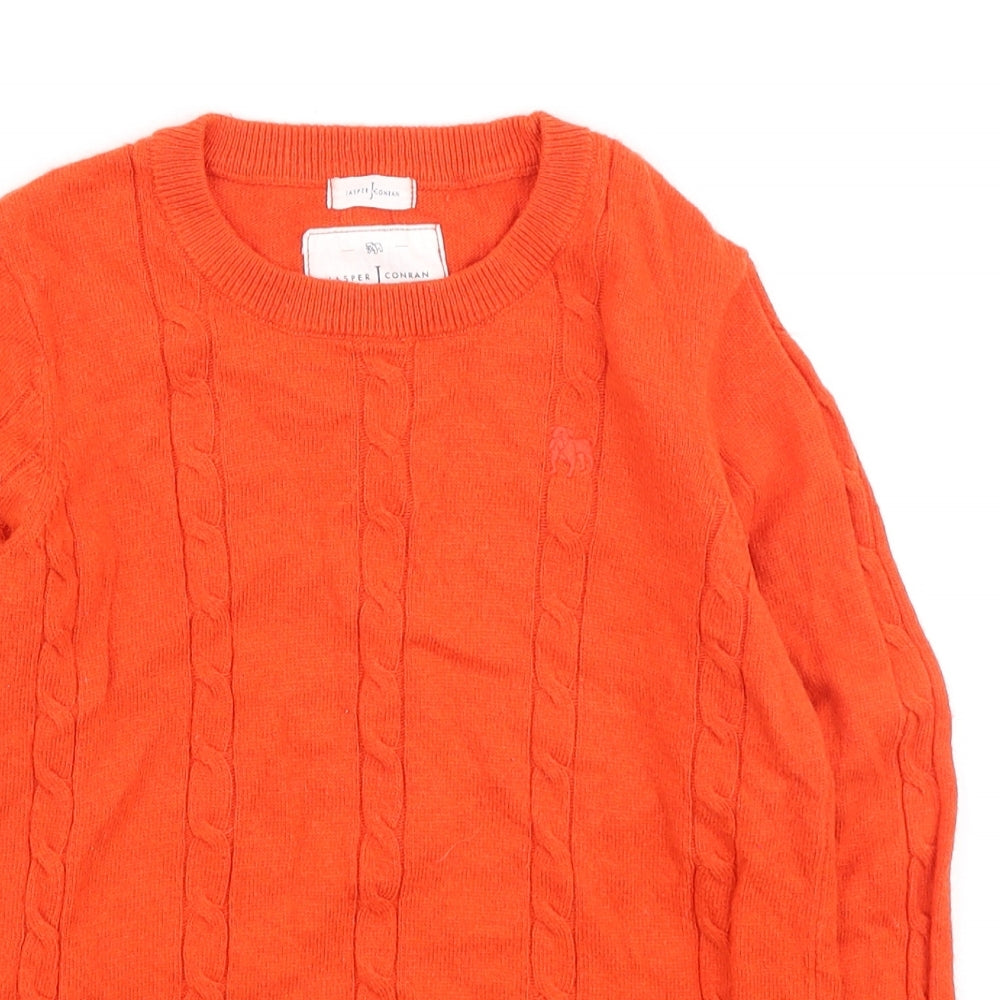 Jasper Conran Girls Orange Round Neck Acrylic Pullover Jumper Size 7-8 Years