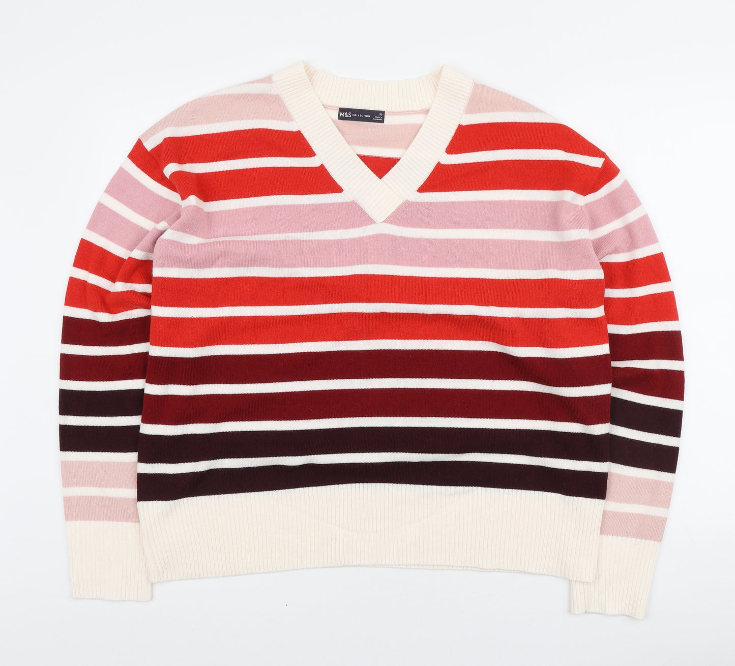 Marks and Spencer Womens Multicoloured V-Neck Striped Acrylic Pullover Jumper Size 20
