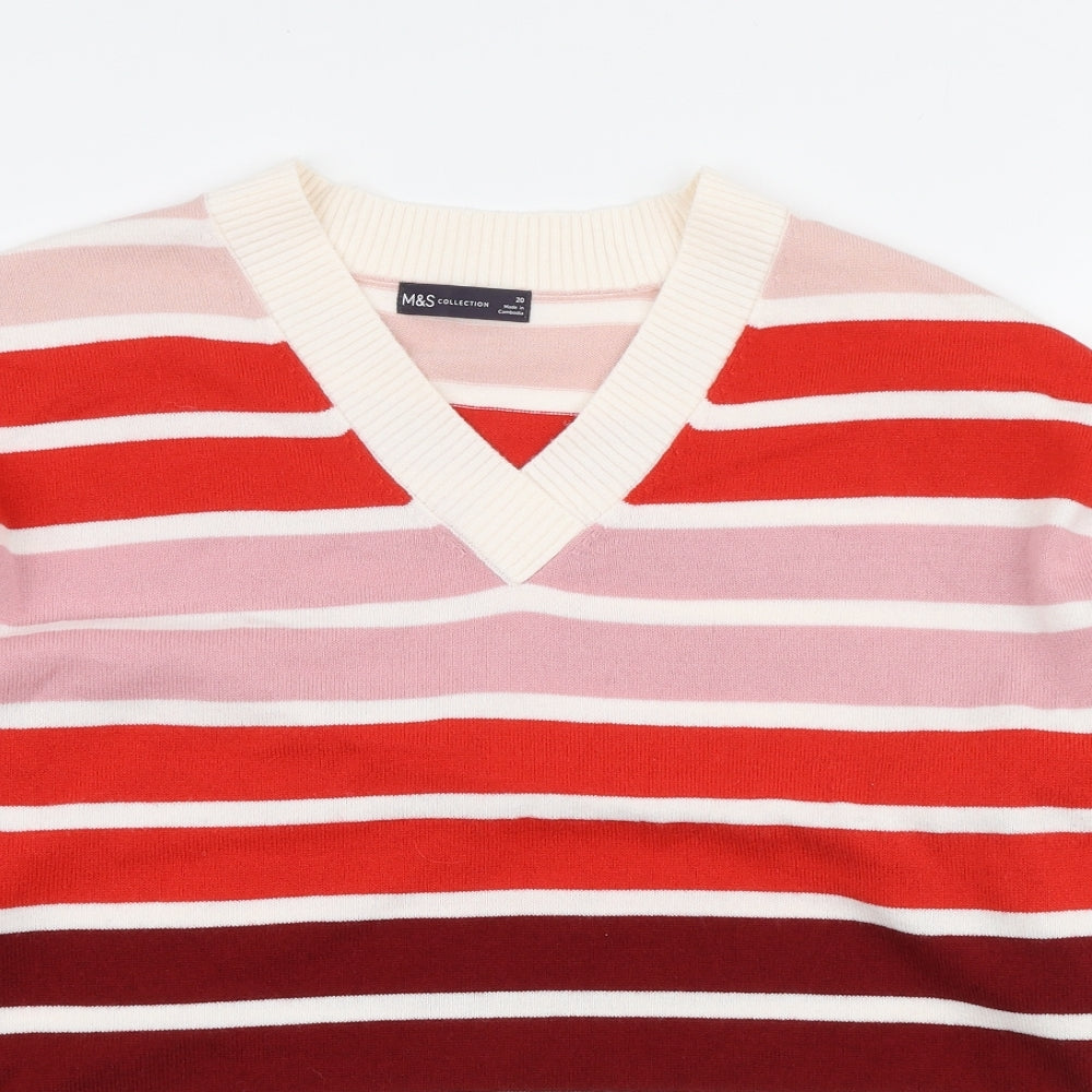 Marks and Spencer Womens Multicoloured V-Neck Striped Acrylic Pullover Jumper Size 20