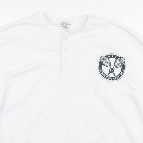 In the Style Womens White Polyester Henley Sweatshirt Size 10 Button - Tournament Champions