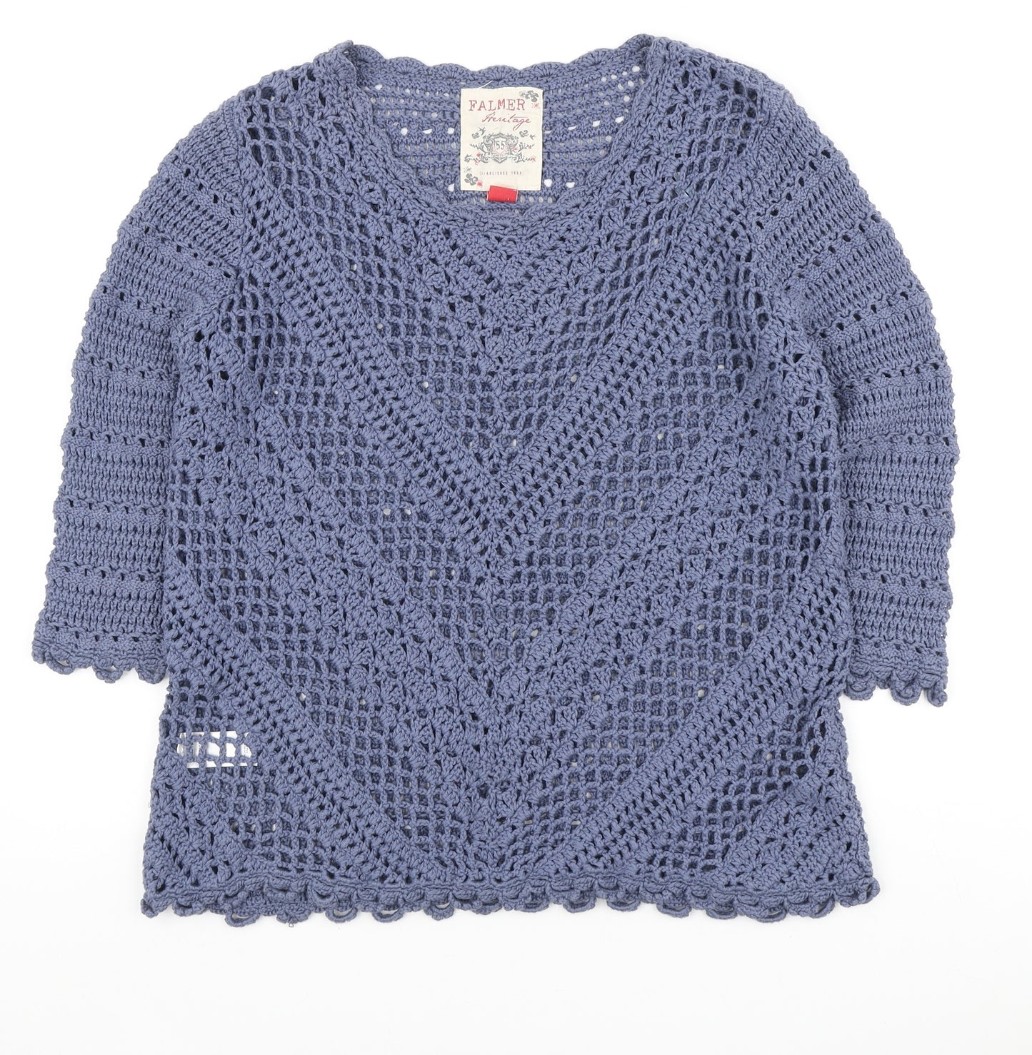 Falmer Heritage Womens Blue Round Neck Cotton Pullover Jumper Size 16