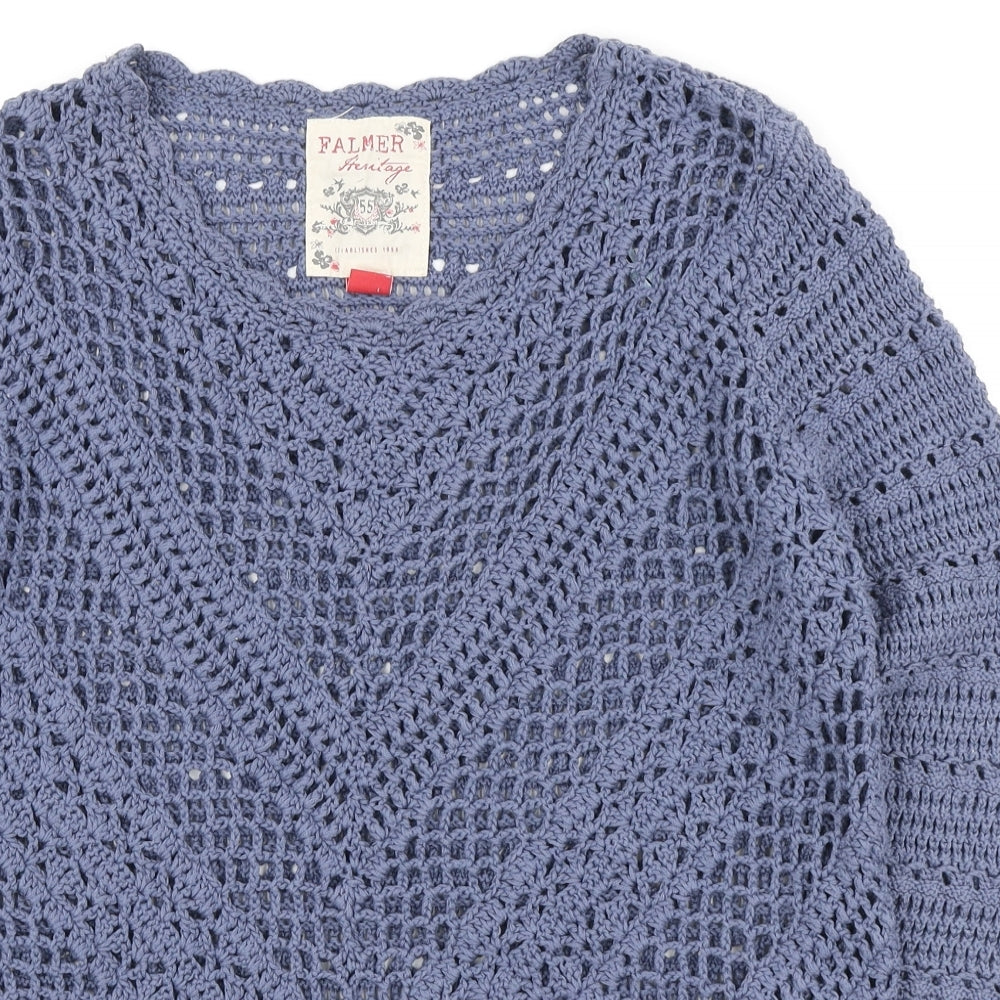 Falmer Heritage Womens Blue Round Neck Cotton Pullover Jumper Size 16