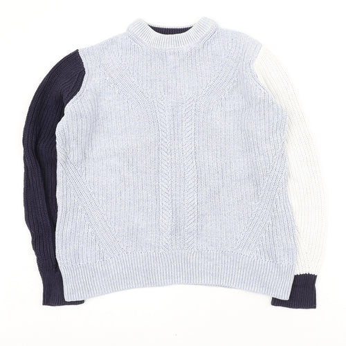 Marks and Spencer Womens Blue Round Neck Cotton Pullover Jumper Size S