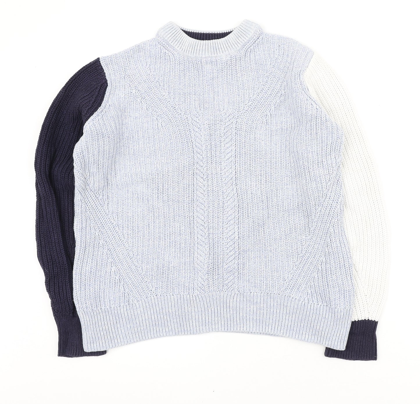 Marks and Spencer Womens Blue Round Neck Cotton Pullover Jumper Size S