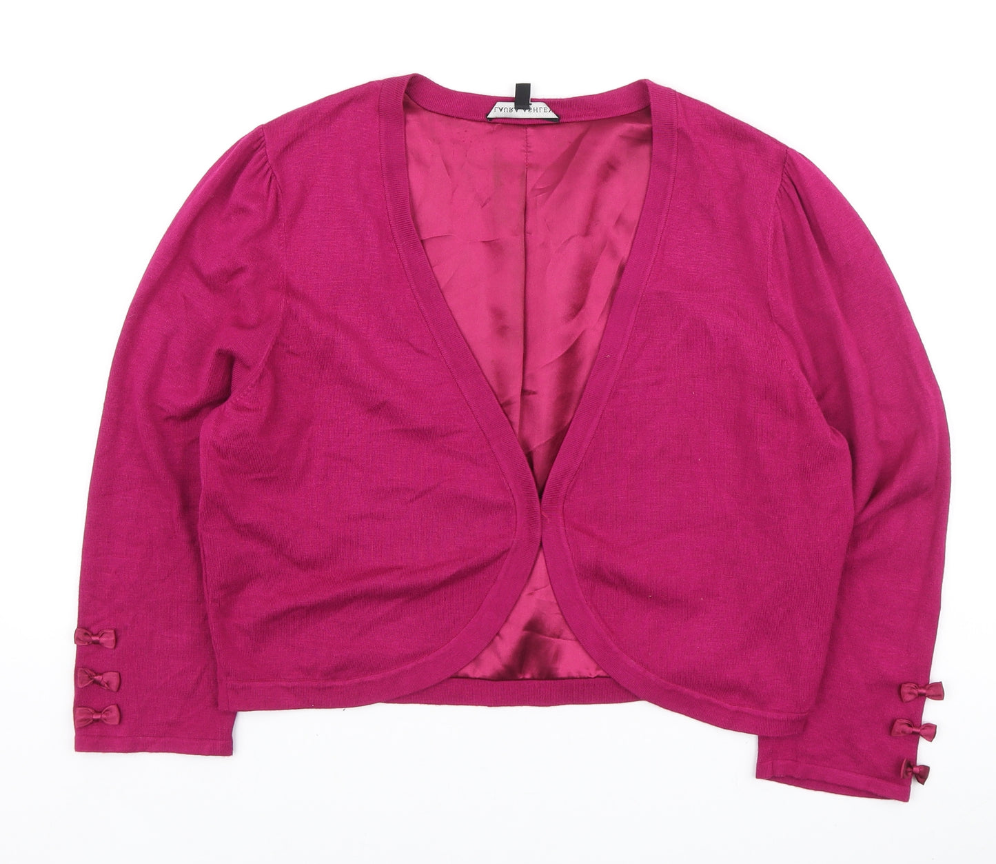 Laura Ashley Womens Pink V-Neck Viscose Cardigan Jumper Size 16 - Bow Detail on Sleeve