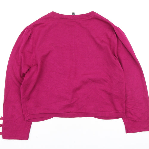 Laura Ashley Womens Pink V-Neck Viscose Cardigan Jumper Size 16 - Bow Detail on Sleeve