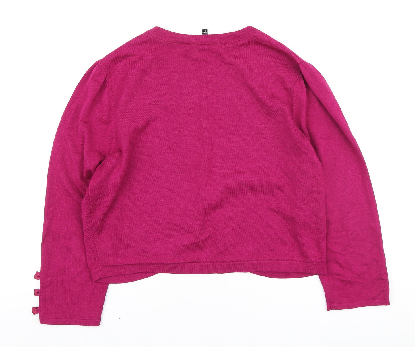 Laura Ashley Womens Pink V-Neck Viscose Cardigan Jumper Size 16 - Bow Detail on Sleeve