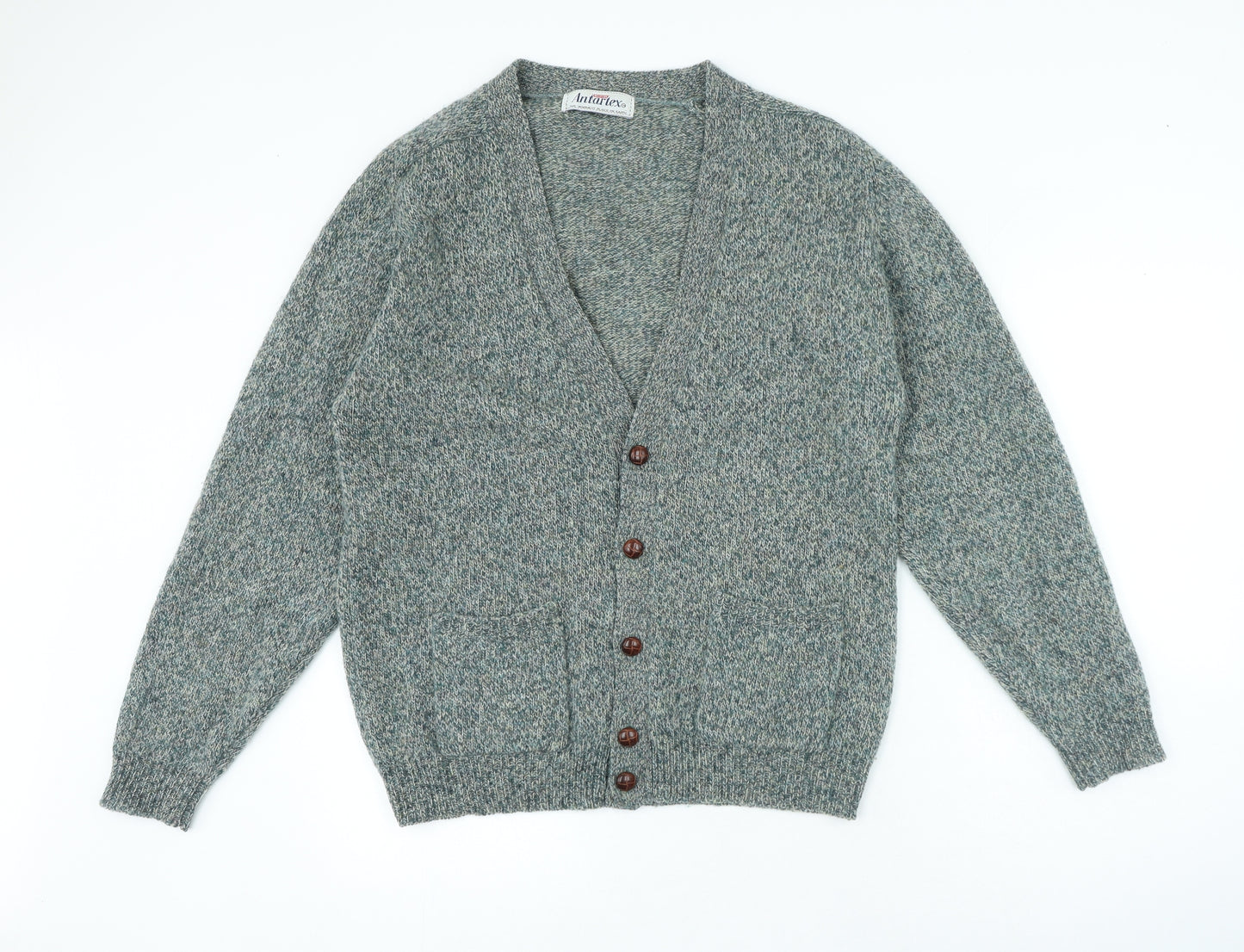Antartex Womens Grey V-Neck Wool Cardigan Jumper Size M