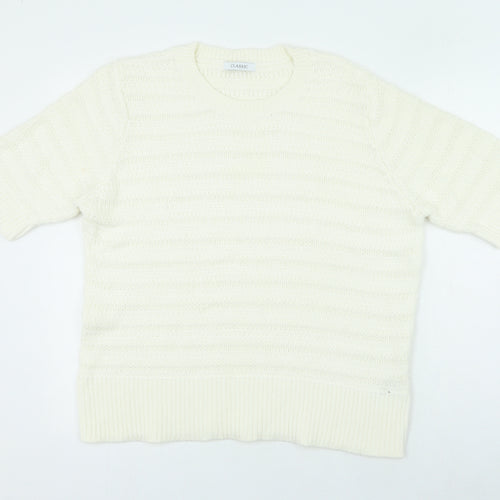 Marks and Spencer Womens White Crew Neck Polyester Pullover Jumper Size 22