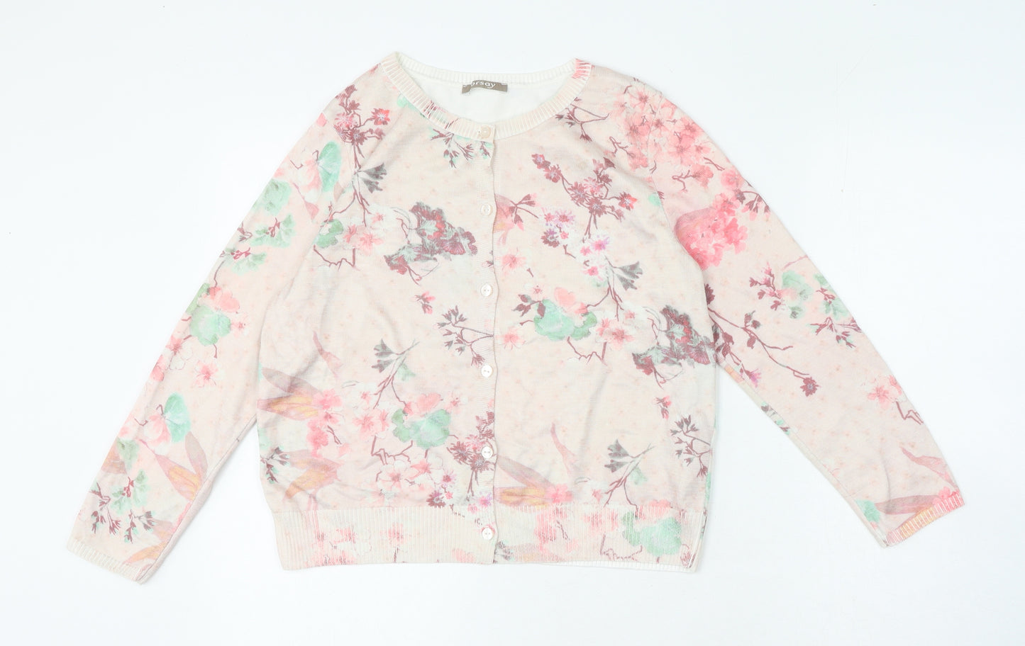 ORSAY Womens Pink Crew Neck Floral Cotton Cardigan Jumper Size M