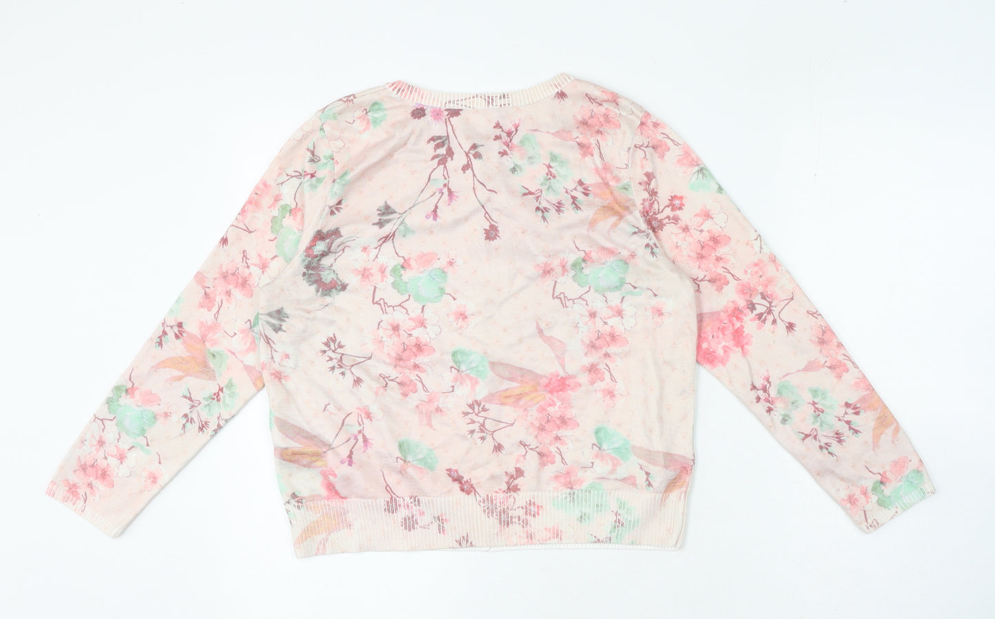 ORSAY Womens Pink Crew Neck Floral Cotton Cardigan Jumper Size M