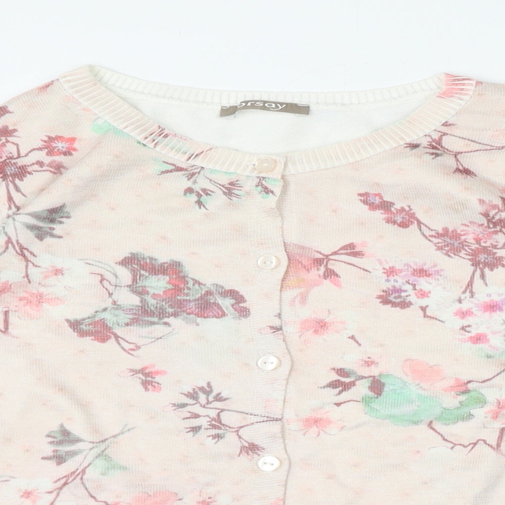 ORSAY Womens Pink Crew Neck Floral Cotton Cardigan Jumper Size M