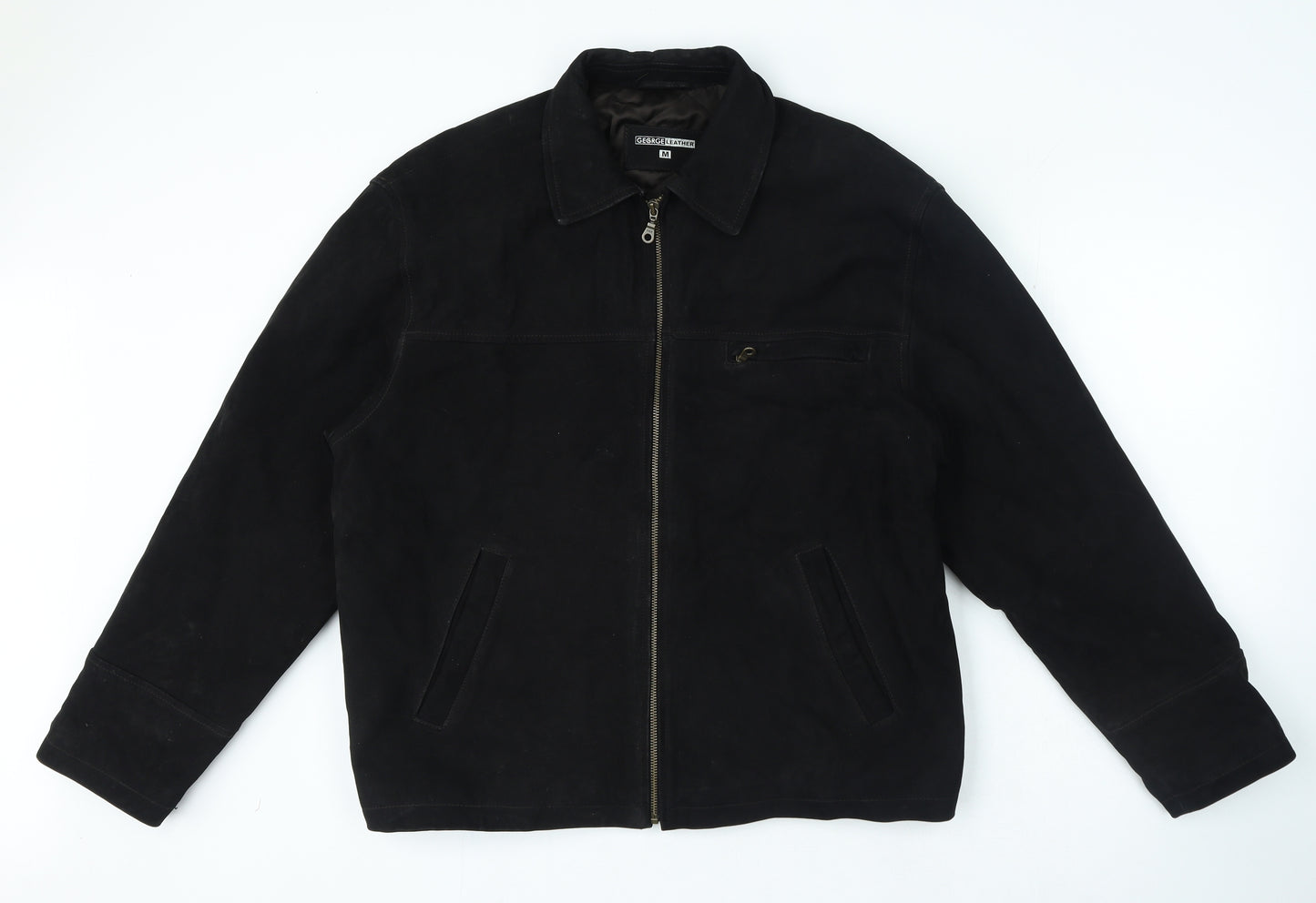 George Leather Mens Black Jacket Coat Size M Zip