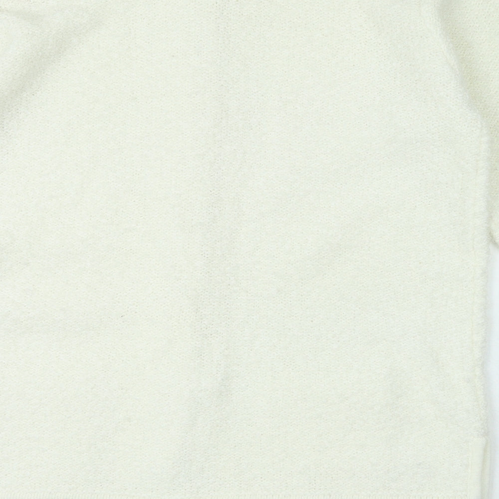 Poppy Womens White Crew Neck Acrylic Cardigan Jumper Size M