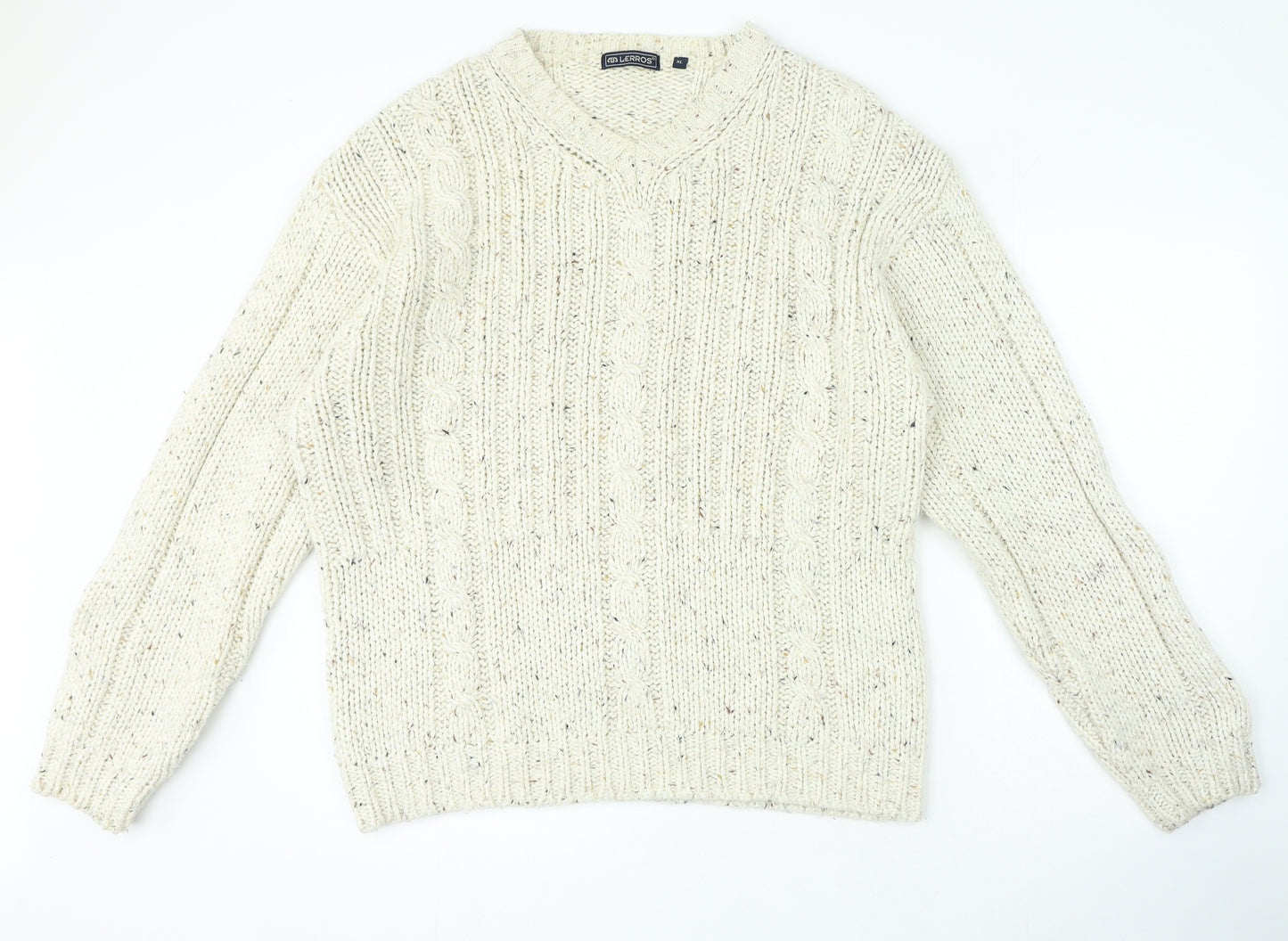 LERROS Womens Beige V-Neck Cotton Pullover Jumper Size XL
