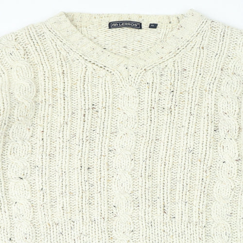 LERROS Womens Beige V-Neck Cotton Pullover Jumper Size XL