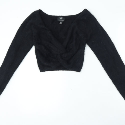 Thredbare Womens Black V-Neck Nylon Pullover Jumper Size 8