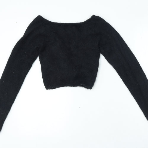 Thredbare Womens Black V-Neck Nylon Pullover Jumper Size 8