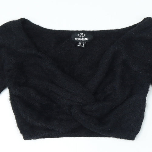 Thredbare Womens Black V-Neck Nylon Pullover Jumper Size 8