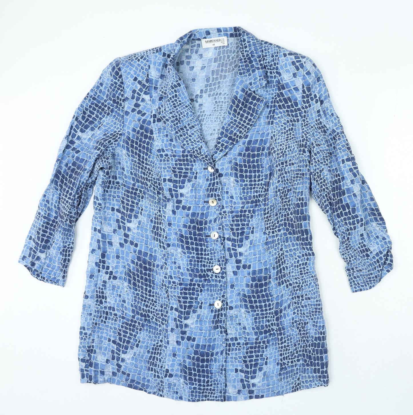 Markwald Womens Blue Animal Print Acetate Basic Button-Up Size 16 Collared