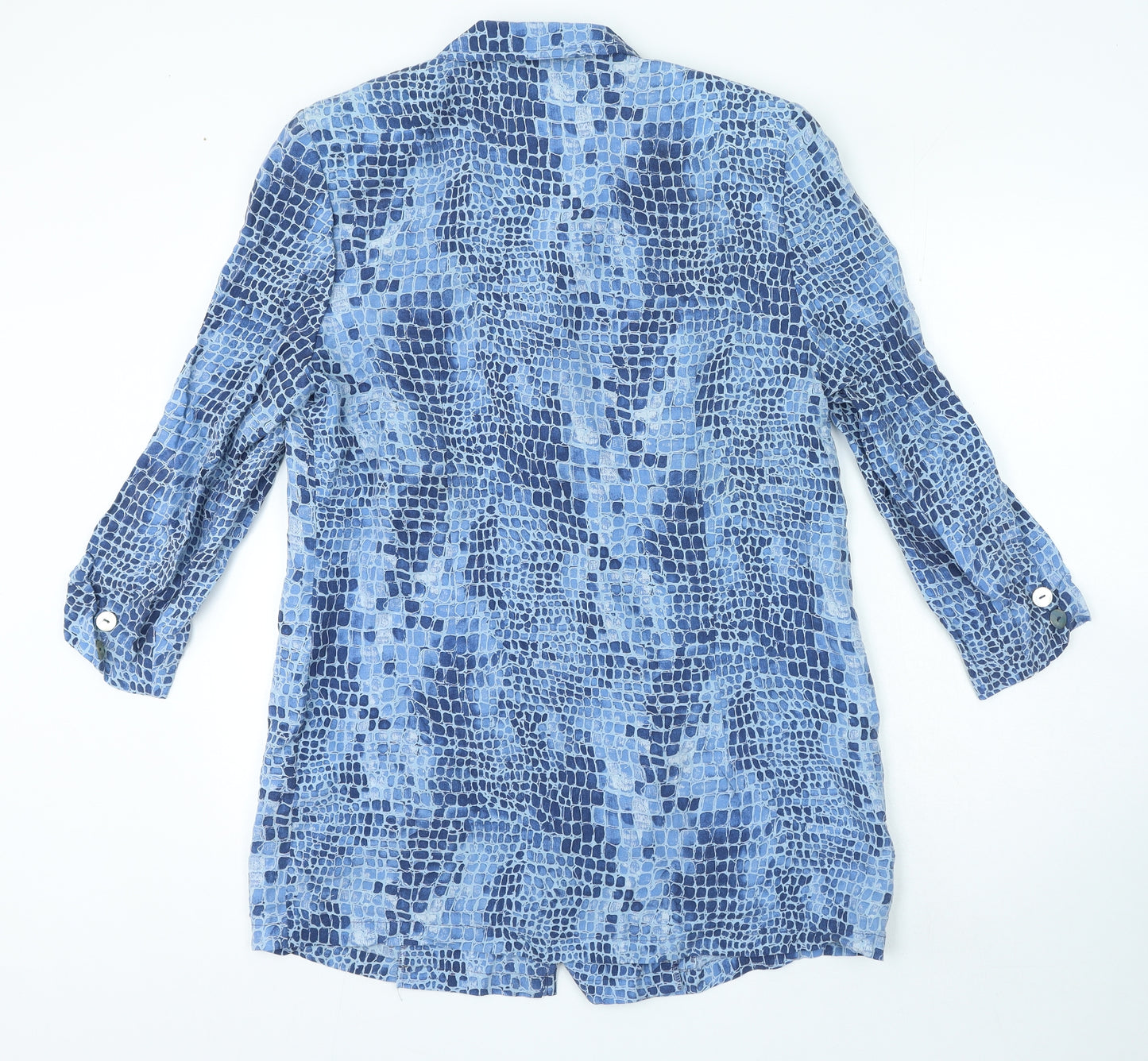 Markwald Womens Blue Animal Print Acetate Basic Button-Up Size 16 Collared