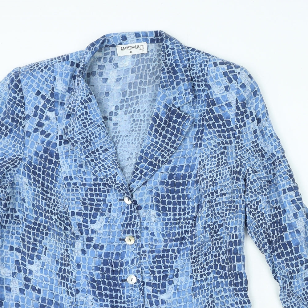 Markwald Womens Blue Animal Print Acetate Basic Button-Up Size 16 Collared