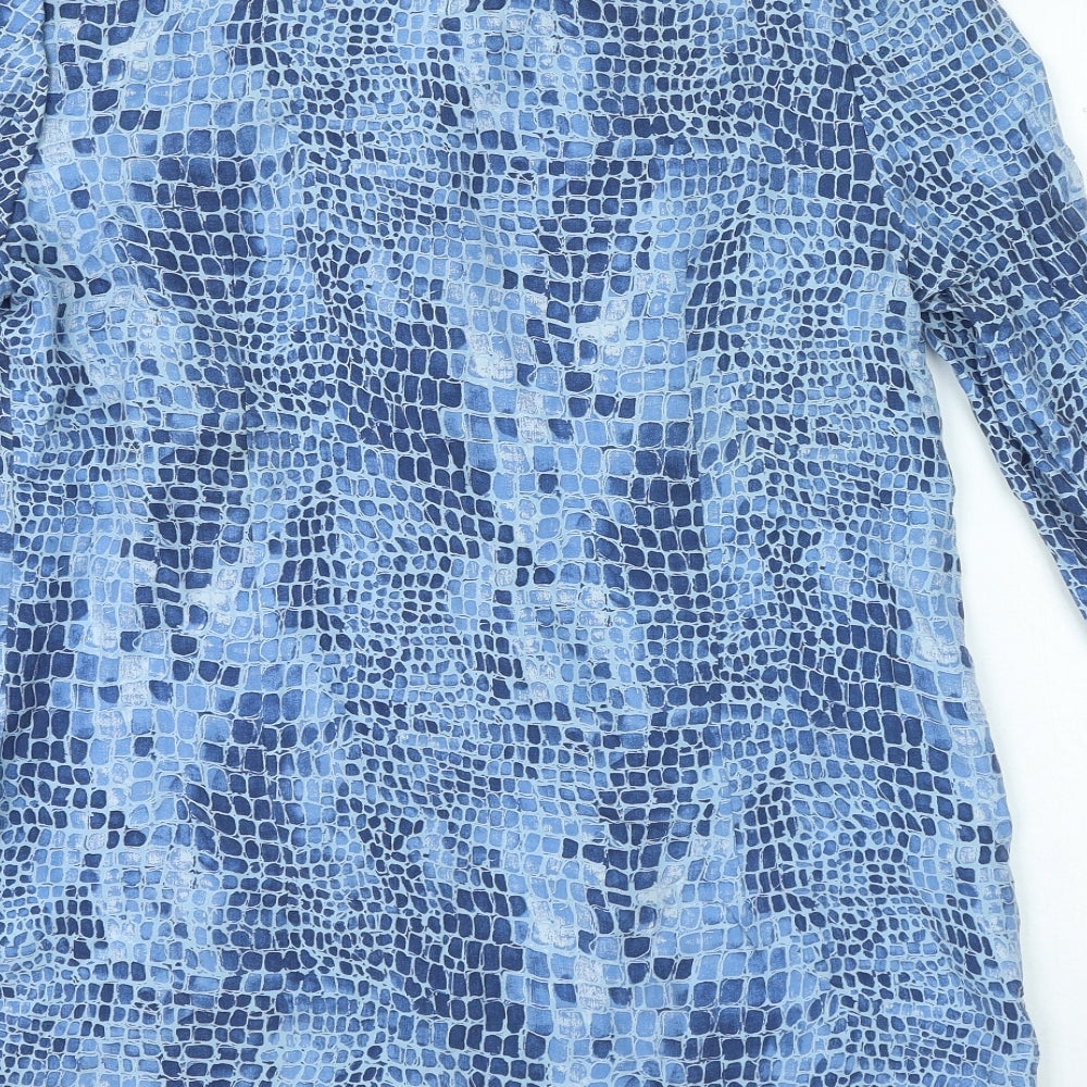 Markwald Womens Blue Animal Print Acetate Basic Button-Up Size 16 Collared