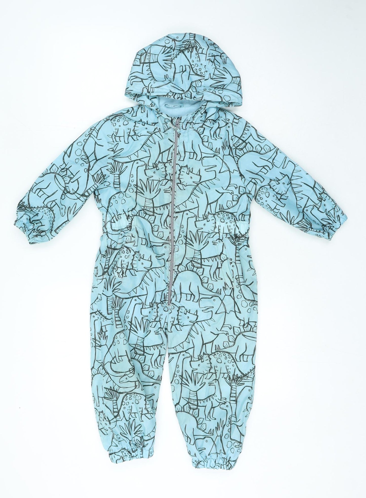 TU Boys Blue Geometric Quilted Snowsuit Size 2-3 Years Zip - Dinosaur