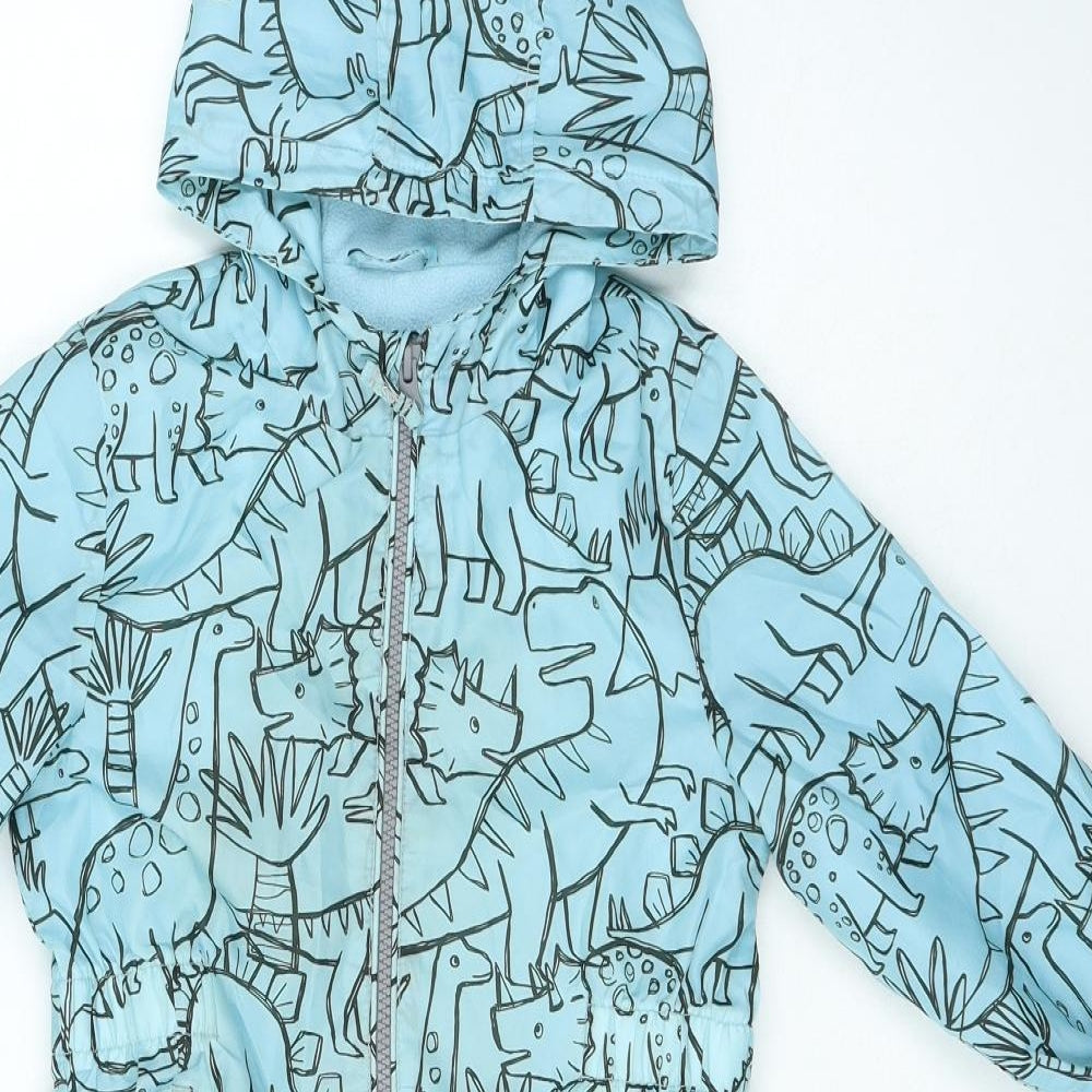 TU Boys Blue Geometric Quilted Snowsuit Size 2-3 Years Zip - Dinosaur