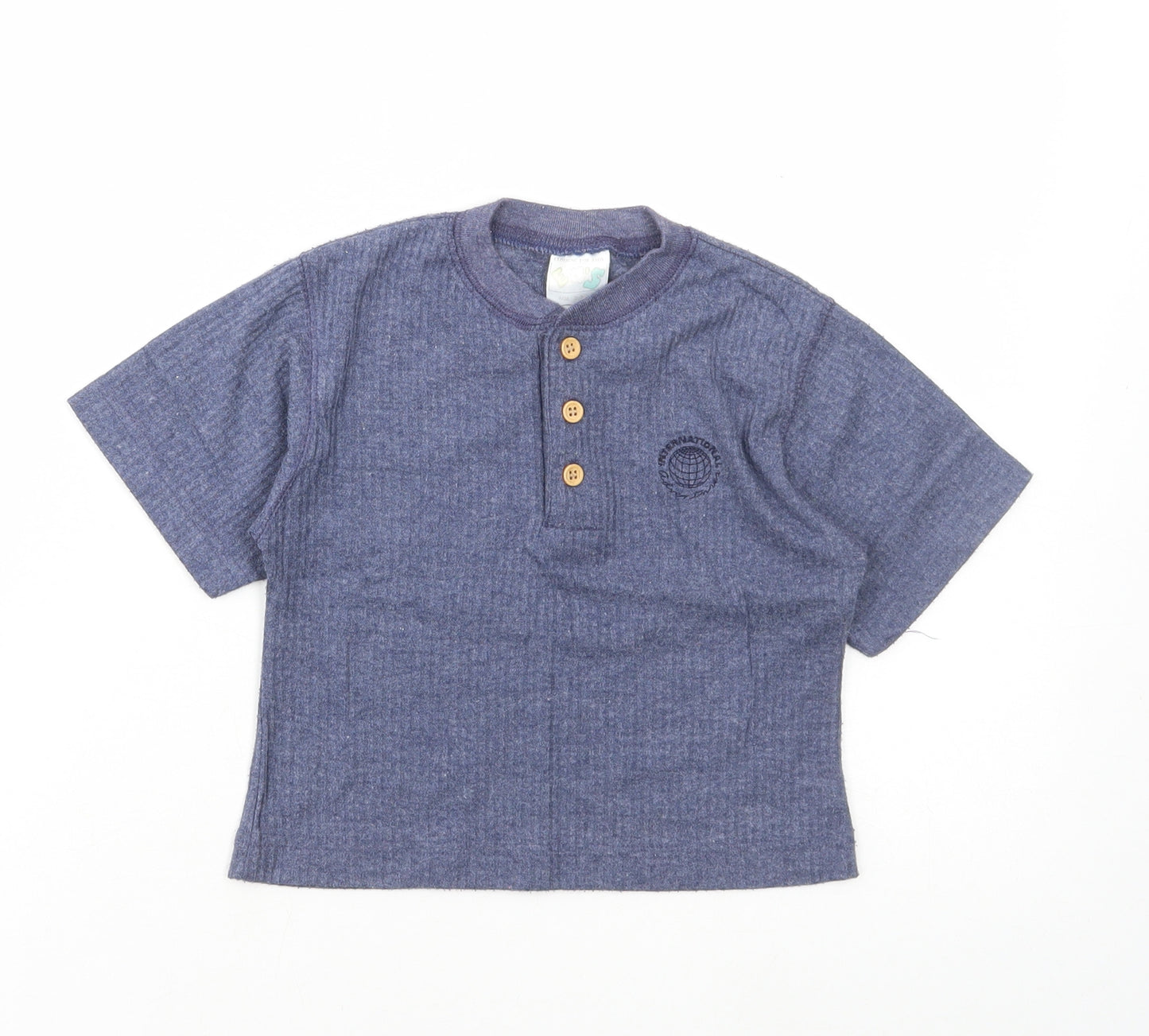 Ea's Boys Blue Cotton Basic T-Shirt Size 2-3 Years Round Neck Button - International