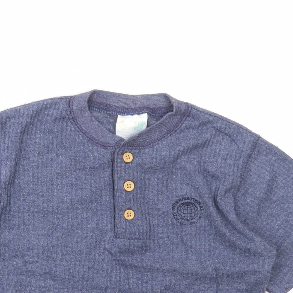 Ea's Boys Blue Cotton Basic T-Shirt Size 2-3 Years Round Neck Button - International