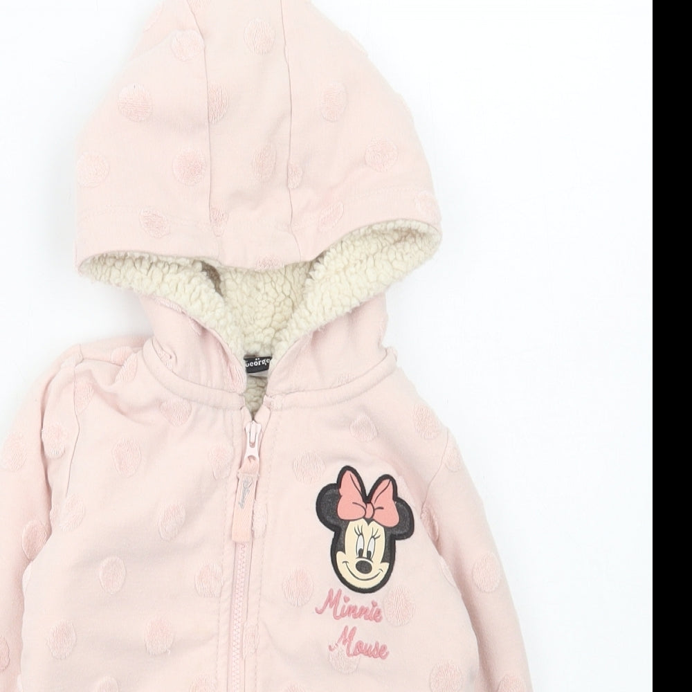 George Girls Pink Polka Dot Cotton Full Zip Hoodie Size 2-3 Years Zip - Minnie Mouse