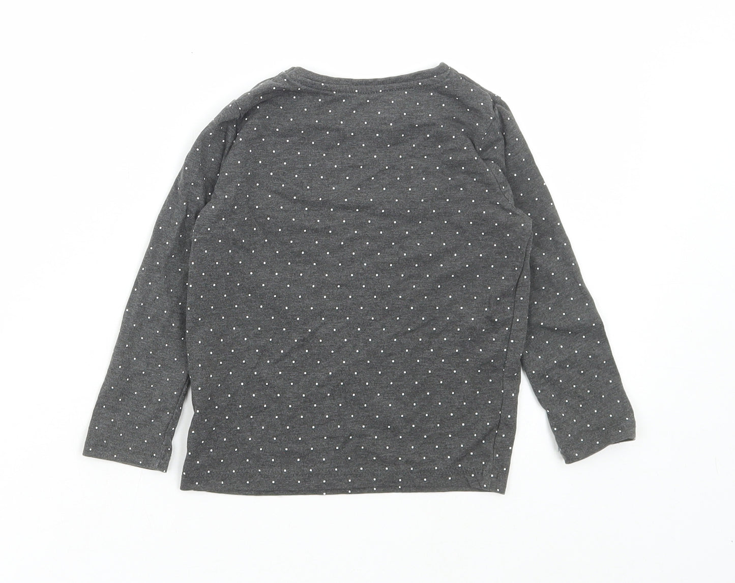 Primark Girls Grey Polka Dot Cotton Basic T-Shirt Size 2-3 Years Round Neck Pullover - Bonjour