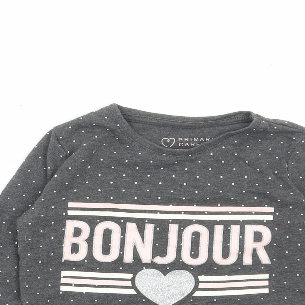 Primark Girls Grey Polka Dot Cotton Basic T-Shirt Size 2-3 Years Round Neck Pullover - Bonjour