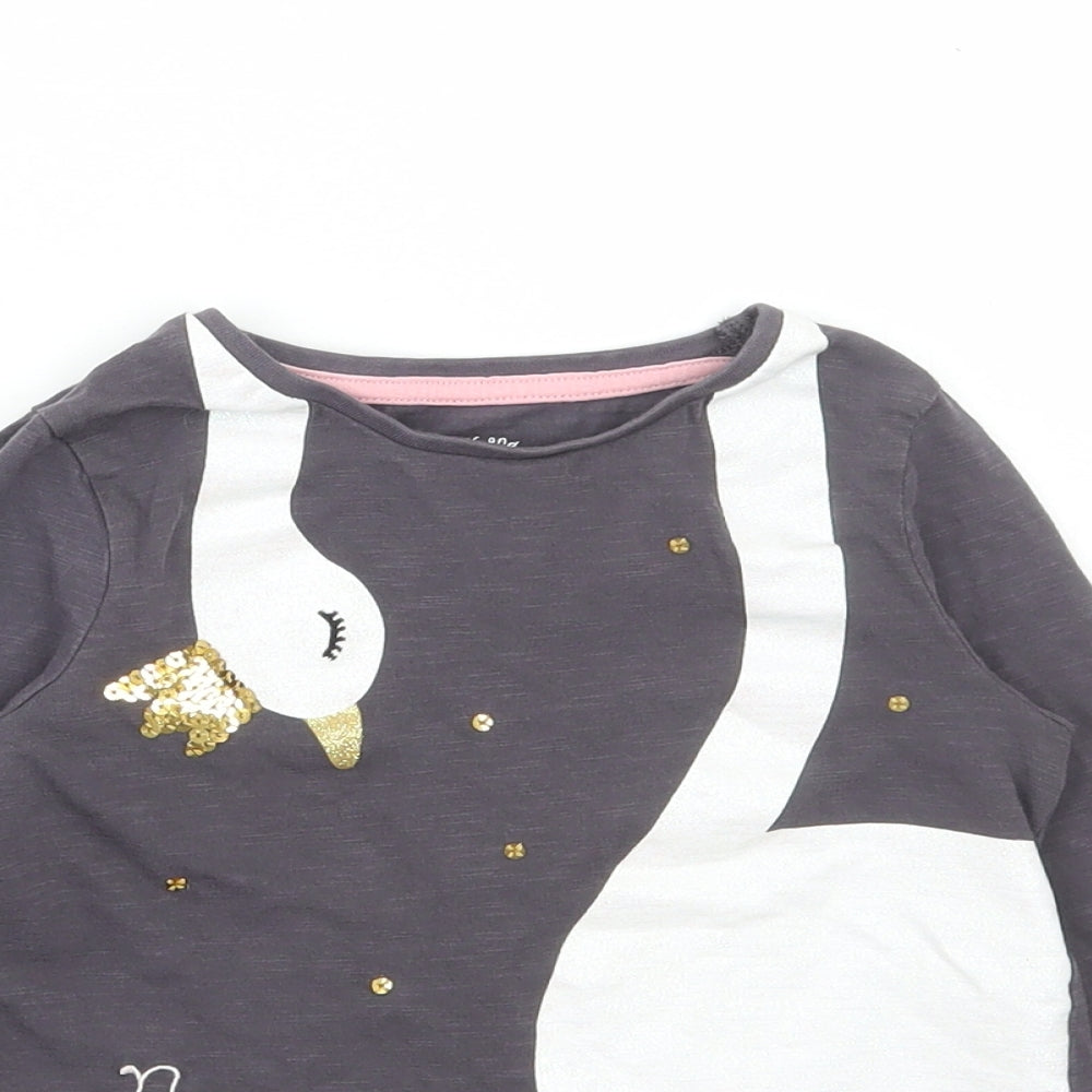 F&F Girls Grey Cotton Basic T-Shirt Size 3-4 Years Round Neck Pullover - Swan