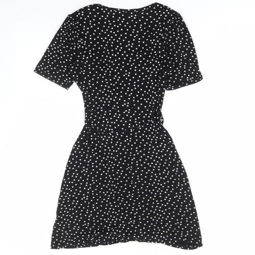 Cameo Rose Womens Black Polka Dot Viscose Skater Dress Size 8 V-Neck Tie