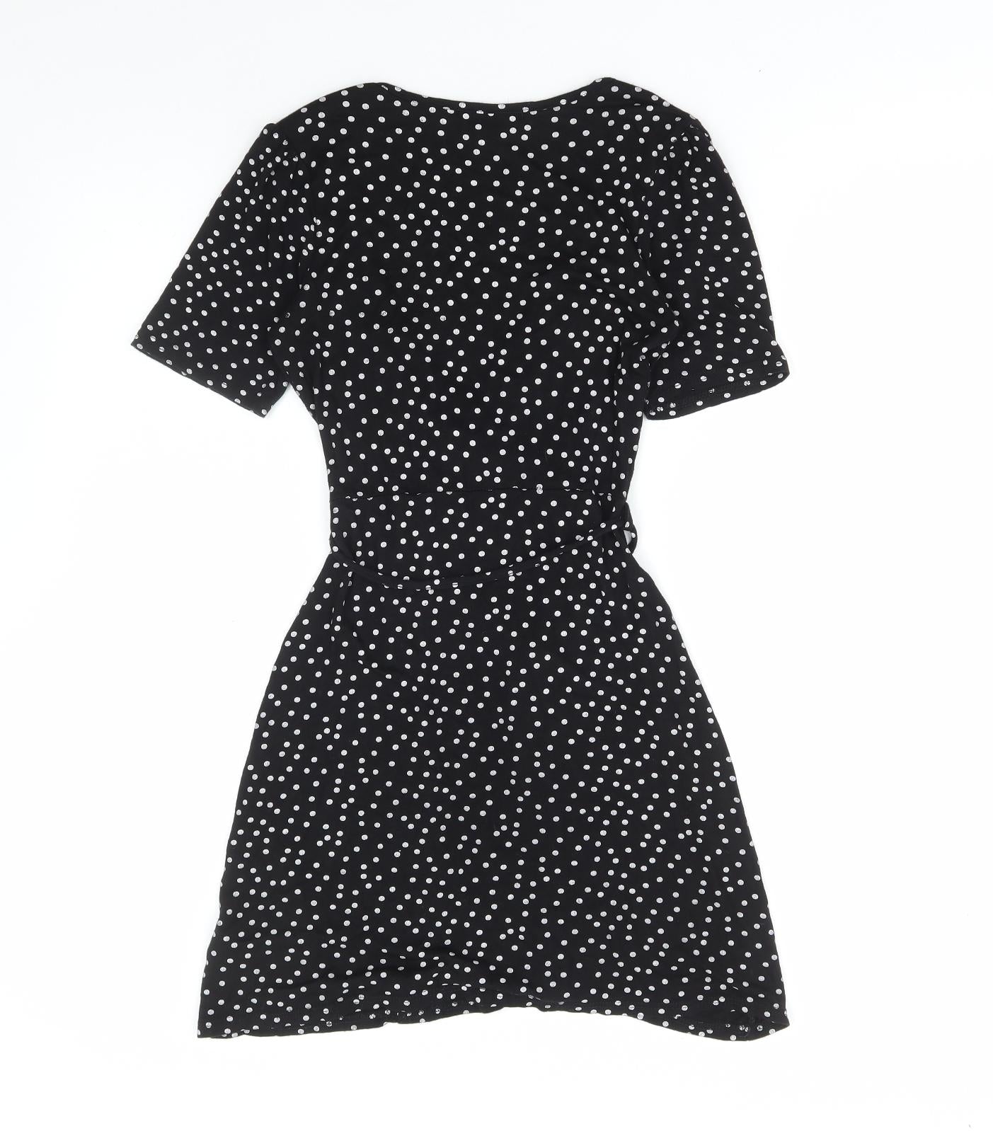Cameo Rose Womens Black Polka Dot Viscose Skater Dress Size 8 V-Neck Tie