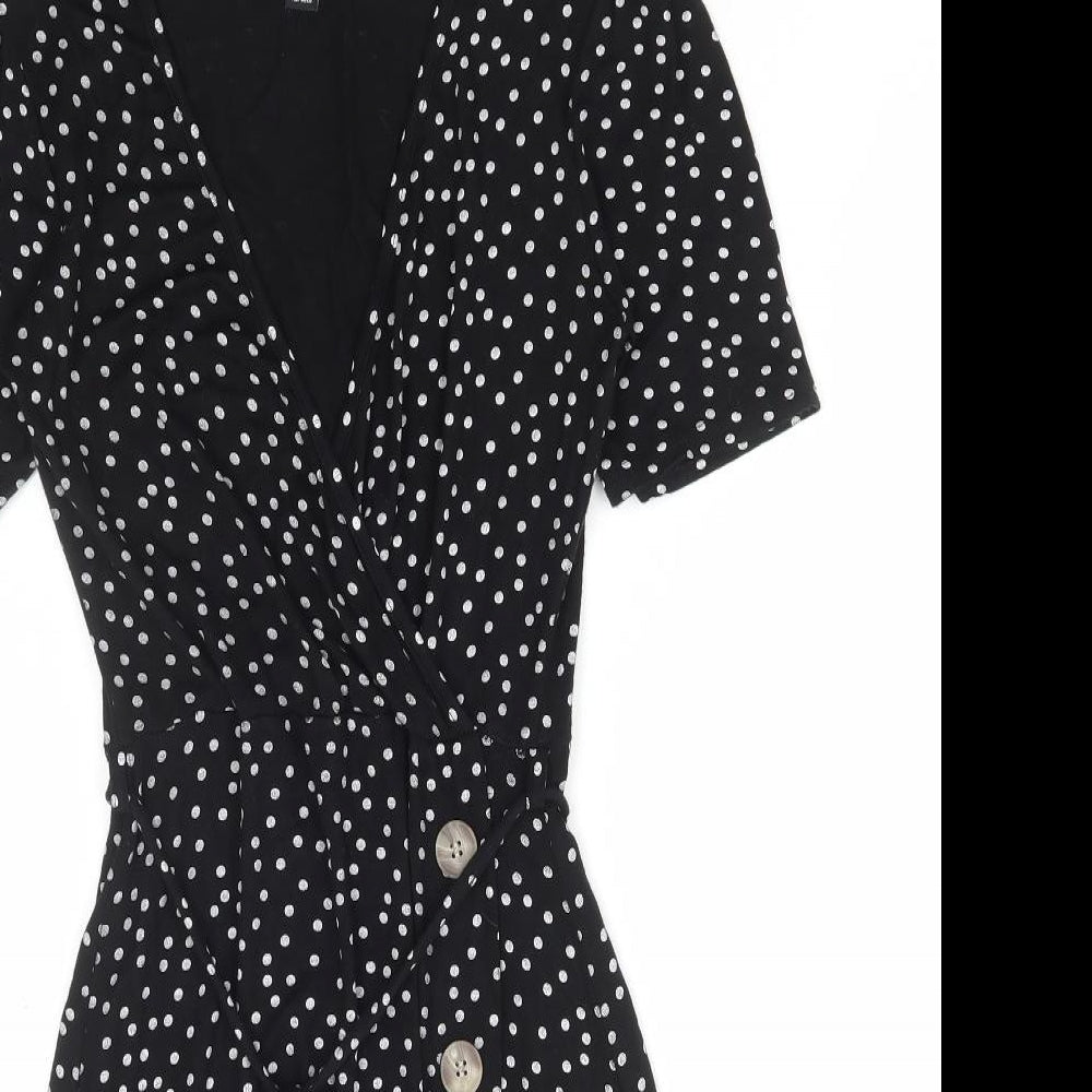 Cameo Rose Womens Black Polka Dot Viscose Skater Dress Size 8 V-Neck Tie