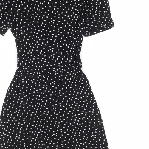 Cameo Rose Womens Black Polka Dot Viscose Skater Dress Size 8 V-Neck Tie
