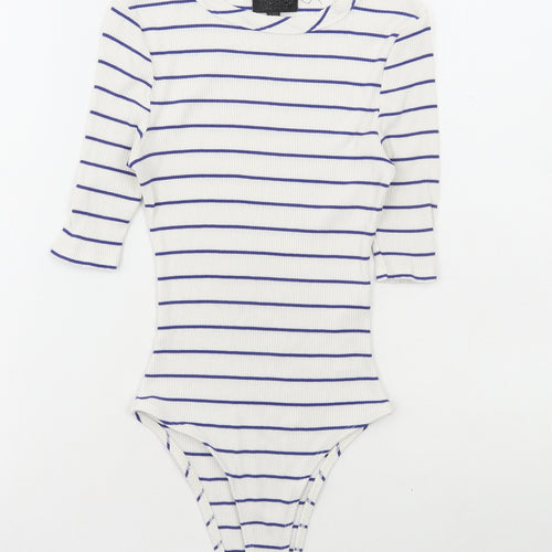 Topshop Womens White Striped Viscose Bodysuit One-Piece Size 8 Snap - Ribbed