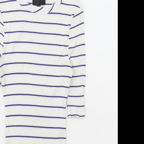 Topshop Womens White Striped Viscose Bodysuit One-Piece Size 8 Snap - Ribbed