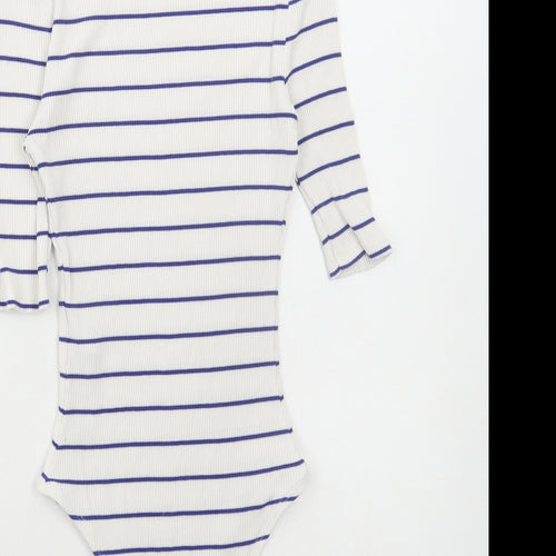 Topshop Womens White Striped Viscose Bodysuit One-Piece Size 8 Snap - Ribbed